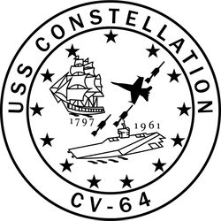 USS CONSTELLATION CV-64 AIRCRAFT CARRIER PATCH VECTOR FILE Black white vector outline or line art file