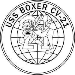 USS BOXER CV-21 AIRCRAFT CARRIER INSIGNIA VECTOR FILE Black white vector outline or line art file