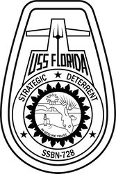 USS FLORIDA SSBN-728 BALLISTIC MISSILE SUBMARINE PATCH VECTOR FILE Black white vector outline or line art file