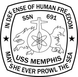 USS MEMPHIS SSN 691 ATTACK SUBMARINE PATCH VECTOR FILE Black white vector outline or line art file