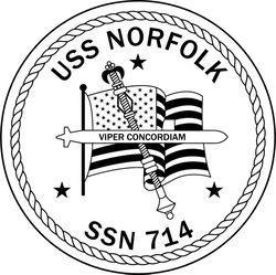 USS NORFOLK SSN 714 ATTACK SUBMARINE PATCH VECTOR FILE Black white vector outline or line art file