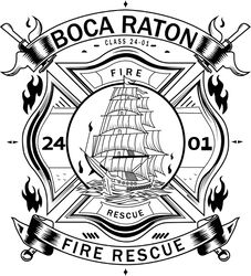 BOCA RATON FIRE RESCUE PATCH VECTOR FILE Black white vector outline or line art file