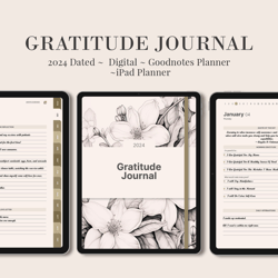 2024 Digital Gratitude Journal, 2024 dated reflection gratitude planner, daily pages, 5 minute journal, ipad goodnotes