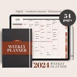 2024 Dated Weekly Planner, DIGITAL Minimalist agenda schedule, Goodnotes ipad Planner, Student teacher work, Hourly plan