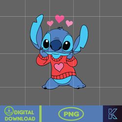 Stitcth Valentine Png, Stitch Png, Cartoon Png, Blue Alien, Valentine Png, Instant Download (4)