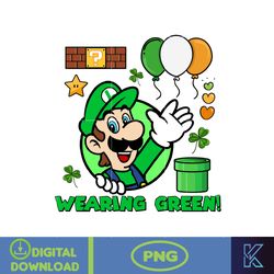 Mario Patrick Day Png, Wearing Green Png, St Patrick's Mario Png, St Patrick gamer Designs, Lucky Clover Png