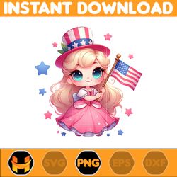 Cartoon Princess 4th of July Png, Princess Independence Day Png, American Patriotic Movie Png, Happy Fourth Of July (4)