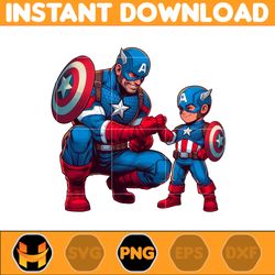 Captain America Dad And Son Png, Super Hero Dad And Son Png, Father's Day 2024 Png, Father's Day Png Sublimation (1)