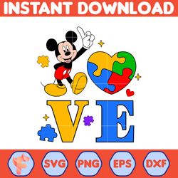 Mickey Love Autism Svg, Funny Dog And Friends, Character Cartoon Friends, Instant Download