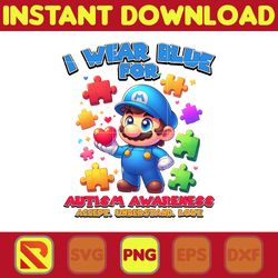 Mario I Wear Blue For Autism Awareness Accept. Understand. Love Png, Autism Awareness Png, Super Hero Autism Png