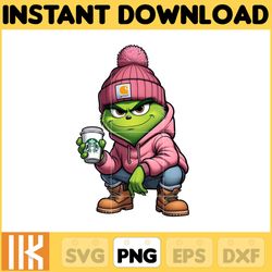 Pink Hoodie Grinch Png, Boujee Grinch Png, Cute Grinchmas Png, Christmas Png Sublimation Design, Green Guy Png (8)