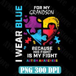 Grandma Grandpa I Wear Blue For My Grandson Autism Awareness Png, Grandson Autism Awareness Png