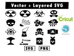 Biohazard and nuclear icon set svg and png files for cricut machine , anime svg , manga svg , Goku svg