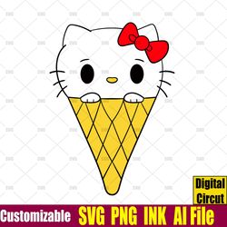 Hello Kitty Ice Cream Easy  SVG,Hello Kitty Ice Cream ink Png coloring page Hello Kitty Ice Cream Circut desgin space