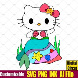 Mermaid Hello Kitty SVG,Mermaid Hello Kitty ink Png coloring page Mermaid Hello Kitty Circut desgin space