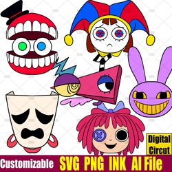 Jax SVG, Zooble SVG, Ragatha SVG, Pomni SVG, Caine ink Png the amazing digital circus coloring page Circut desgin space