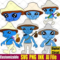 Smurf Cat Pack Svg,The Blue Smurf Cat SVG,The Blue Smurf Cat Coloring pages Smurf Cat  Svg,png,Ink Circut desgin space