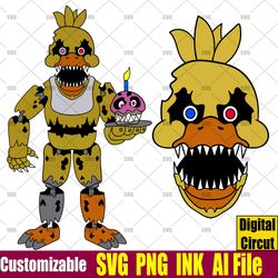 Nightmare Chica Five Nights at Freddy's Svg,Glamrock Chica Coloring pages Nightmare Chica,png,Ink Circut desgin space