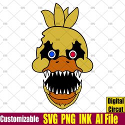 Nightmare Chica Five Nights at Freddy's Head Svg,Glamrock Chica Coloring pages Chica ,png,Ink Circut desgin space