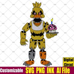 Nightmare Chica Five Nights at Freddy's Svg,Glamrock Chica Coloring pages Chica ,png,Ink Circut desgin space