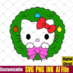 Hello Kitty Christmas Wreath Sanrio SVG Wreath Sanrio Coloring pages Hello Kitty  ,png,Ink Circut desgin space
