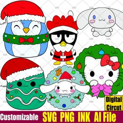 SVG Pack Cinnamoroll Christmas Wreath  Sanrio  Coloring pages Cinnamoroll  Sanrio SVG,png,Ink Circut desgin space