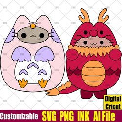 Customizable Pusheen Cat - Owl Vector Coloring pages Pusheen Cat - Dragon - Lunar, SVG, Ink Cricut desgin space