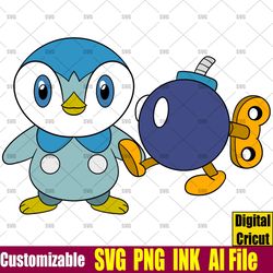 Customizable Piplup Pokemon SVG Piplup Coloring pages Bob-Omb from Super Mario, SVG, Ink Cricut desgin space