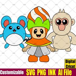 Customizable Marill Pokemon SVG Coloring pages Poplin from Super Mario, Snow Monkey Adopt Me SVG Cricut desgin space