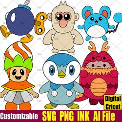 Customizable Marill Pokemon SVG, Bob-Omb, Pusheen, Poplin from Super Mario, Snow Monkey Adopt Me SVG Cricut desgin space