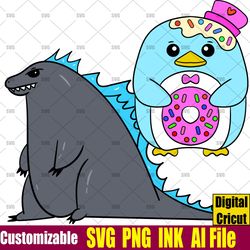 Customizable Donut Ice Cream Tuxedo Sam Penguin SVG Vector  Coloring Pages Godzilla SVG, Ink Cricut desgin space