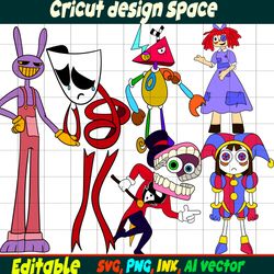 Pomni SVG, Gangle, Jax SVG, Caine, Ragatha, Zooble From the amazing digital circus Vector Coloring pages SVG, Png, Ink