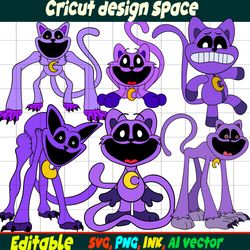 Editable Smilling Critters, Humanized Bobby BearHug,SVG Nightmare Catnap from Poppy Playtime Digital Download Vector