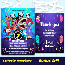 The Amazing Digital Circus Birthday Invitation, It's Party Time, Caine, Pomni Colorful Invite, Printable 7th Birthday