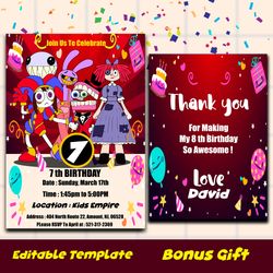 The Amazing Digital Circus Birthday Invitation, It's Party Time, Jax, Pomni Colorful Invite, Printable Birthday Party