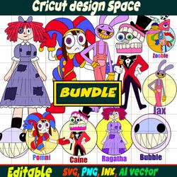 Editable Bundle Pomni, Gangle, Jax, Caine,Ragatha,Zooble, Stickers From the amazing digital circus Vector Coloring pages