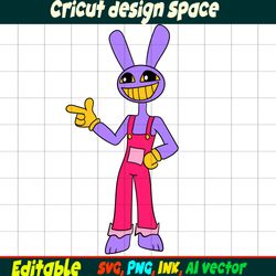 Editable Jax from the amazing digital circus SVG, Vector Coloring Page Jax Png, SVG Ink Cricut desgin space Jax Circus.