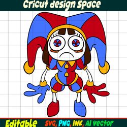 Editable Pomni from the amazing digital circus SVG Vector Coloring Page Pomni Png, SVG Ink,Cricut desgin space Circus.