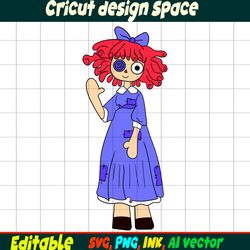Editable Ragatha from the amazing digital circus SVG Vector Coloring Page Ragatha SVG Ink Cricut desgin space Circus.