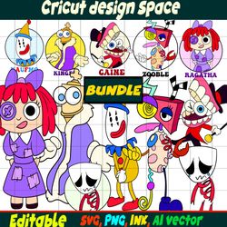 Editable Ragatha, Gangle, Jax, Caine,Zooble,Kinger, Sticker From the amazing digital circus Vector Coloring pages SVG