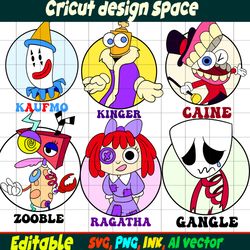 The amazing digital circus Ragatha, Gangle, Kaufmo, Caine,Zooble,Kinger, Sticker Vector Coloring pages SVG, Png, Ink Cut