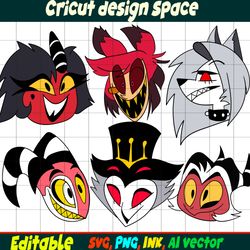 Cut files Pack Alastor Hazbin Hotel SVG,Blitzo PNG, Loona, Maxxie PNG, Millie, Stolas, PNG, SVG, Ink, Coloring pages