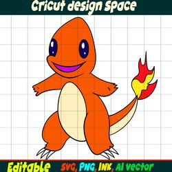 Charmander SVG, Charmander Png, Charmander Ink, Charmander Coloring pages Birthday Gift, Cut file Print