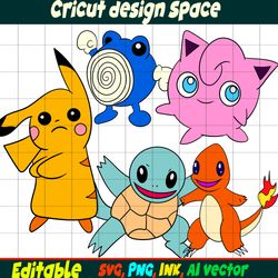 Pokemon SVG,Squirtle Png,Wigglytuff SVG, Poliwhirl SVG, Charmander SVG Coloring pages Birthday Gift, Cut file Print