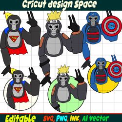 Gorilla Tag Sticker and Joker Characters PNG, SVG, Bat Gorilla Tag PNG Coloring pages, Gorilla Tag Printable