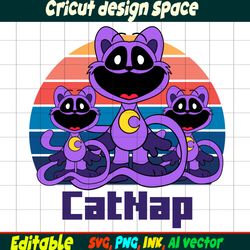 Editable CatNap Retro SVG, CatNap Retro PNG, CatNap Retro Ink Coloring pages, Smiling critters Cut file