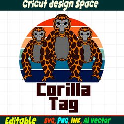 Editable Gorilla Retero TeeTag SVG, Gorilla Tag PNG Coloring pages, Gorilla Tag Printable for Birthday Gift, Gorilla Tee