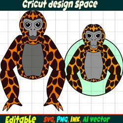 Editable Gorilla Retro TeeTag SVG, Gorilla Tag PNG Coloring pages, Gorilla Tag Printable for Birthday Gift, Gorilla Tee.