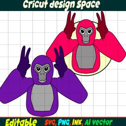 SVG Gorilla Retro TeeTag SVG, Gorilla Tag PNG Coloring pages, Gorilla Tag Printable for Birthday Gift, Gorilla Png