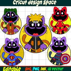 SMILING Critters Super hero CatNap Sticker Editable CatNap Monster,CatNap SVG Coloring pages Birthday Gift Vector